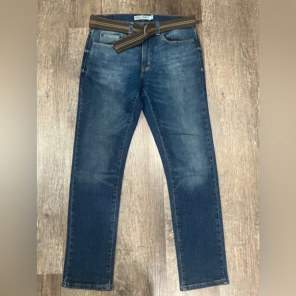 FINAL PRICE Men’s True Craft Tapered Denim Blue Jeans with Belt - Picture 3 of 7
